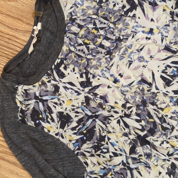 Rebecca Taylor diamond-print baseball tee with silk front panel, women's 6 - Picture 2 of 5